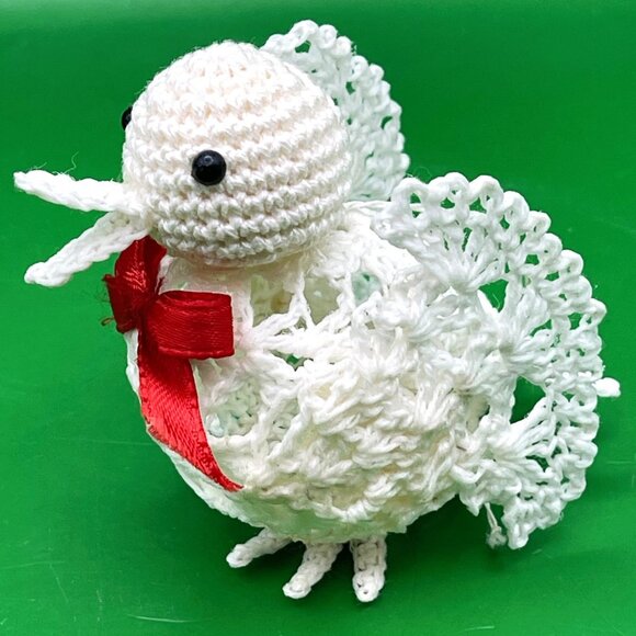 Set 4 Vintage Crochet Bird Ornament Handmade Dove 1980s White Xmas Holiday Décor - Picture 4 of 9
